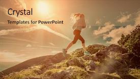  Presentation with running mountains - Amazing PPT theme having female running in mountains backdrop and a yellow colored foreground