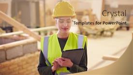  Presentation with inspector - Presentation enhanced with female-safety-inspector-with-digital background and a coral colored foreground