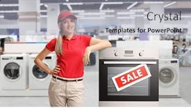  Presentation with mall - Presentation consisting of female-sale-asisstant-standing-next background and a light gray colored foreground