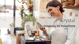  Presentation with sales - PPT theme enhanced with female-sales-assistant-taking-phone background and a soft green colored foreground