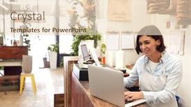  Presentation with sales - Cool new slide deck with female-sales-assistant-working backdrop and a lemonade colored foreground