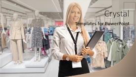  Presentation with sales - Presentation theme enhanced with female-sales-manager-holding background and a mint green colored foreground