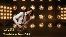  Presentation with stage - Theme enhanced with female-saxophonist-plays-the-saxophone background and a wine colored foreground