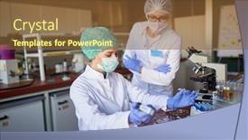  Presentation with corona - Theme enhanced with female-scientict-making-research background and a tawny brown colored foreground