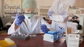  Presentation with corona virus - Slide deck consisting of female-scientict-making-research background and a coral colored foreground