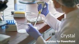  Presentation with corona virus - Theme having female-scientict-making-research background and a gray colored foreground