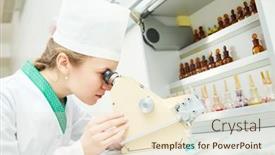  Presentation with making medicine - Cool new PPT theme with female-scientific-researcher-making-medicine backdrop and a lemonade colored foreground