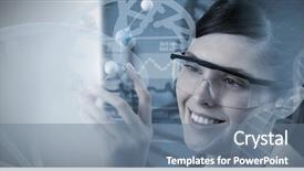  Presentation with genetic research - Slides featuring female scientist holding molecular model background and a gray colored foreground