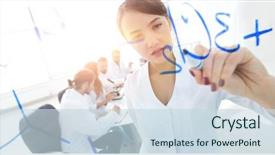  Presentation with female - Audience pleasing presentation theme consisting of female scientist makes a rep backdrop and a sky blue colored foreground