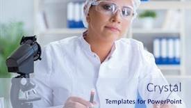  Presentation with animal testing scientist doing experiment - Amazing slide set having hematology - female scientist researcher conducting backdrop and a sky blue colored foreground