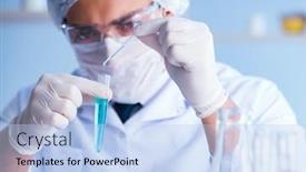  Presentation with scientist - PPT theme with female-scientist-researcher-conducting background and a light blue colored foreground