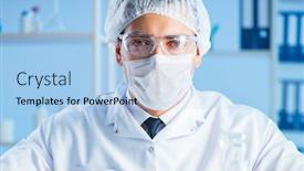  Presentation with scientist - Presentation theme featuring female-scientist-researcher-conducting background and a light blue colored foreground