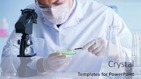  Presentation with animal testing scientist doing experiment - Presentation enhanced with female-scientist-researcher-conducting background and a light blue colored foreground