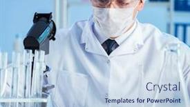  Presentation with animal testing scientist doing experiment - Audience pleasing PPT layouts consisting of female-scientist-researcher-conducting backdrop and a sky blue colored foreground