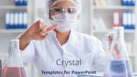  Presentation with scientist - Amazing slide set having female-scientist-researcher-conducting backdrop and a sky blue colored foreground