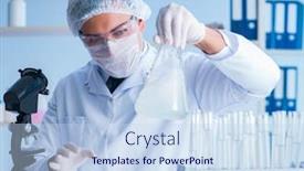  Presentation with animal testing scientist doing experiment - PPT theme featuring female-scientist-researcher-conducting background and a sky blue colored foreground