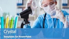  Presentation with research - PPT theme with female scientist researcher doing experiments background and a teal colored foreground