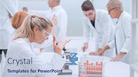  Presentation with laboratory - Presentation theme consisting of female-scientist-sitting background and a light blue colored foreground