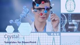  Presentation with brain medicine - Amazing slide set having female-scientist-touching-3d-molecules backdrop and a light blue colored foreground