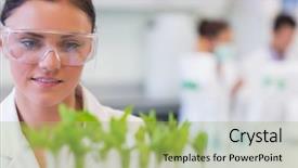  Presentation with plant tissue culture laboratory - Beautiful presentation design featuring female scientist with young plant backdrop and a  colored foreground