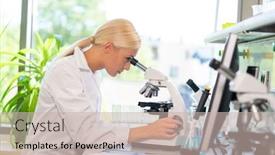  Presentation with microbiology - Colorful PPT theme enhanced with female-scientist-working-in-modern backdrop and a soft green colored foreground