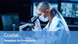  Presentation with laboratory microbiology - PPT theme enhanced with female-scientist-working-in-modern background and a teal colored foreground