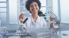  Presentation with lab - Theme enhanced with female-scientist-working background and a light blue colored foreground