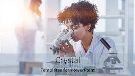  Presentation with lab - Slides enhanced with female-scientist-working background and a light blue colored foreground