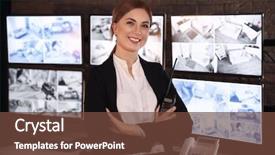 Presentation with surveillance - Amazing PPT theme having female security guard in surveillance backdrop and a tawny brown colored foreground