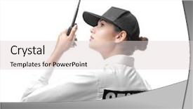  Presentation with female security - Presentation consisting of female security guard on white background and a lemonade colored foreground