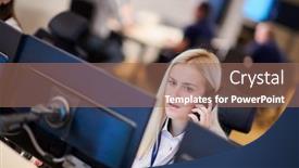  Presentation with female security - Beautiful PPT theme featuring female-security-guard-operator-talking backdrop and a coral colored foreground