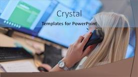  Presentation with female security - PPT theme having female-security-guard-operator-talking background and a light blue colored foreground