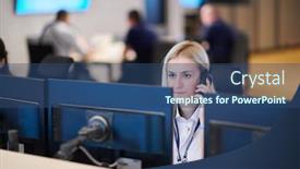  Presentation with female security - Presentation theme consisting of female-security-guard-operator-talking background and a ocean colored foreground