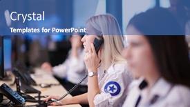  Presentation with female security - Amazing presentation design having female-security-guard-operator-talking backdrop and a ocean colored foreground