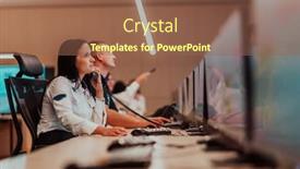  Presentation with female security - PPT theme enhanced with female-security-guard-operator-talking background and a  colored foreground