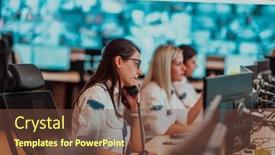  Presentation with female security - Presentation theme with female-security-guard-operator-talking background and a  colored foreground