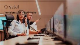  Presentation with female security - Slides with female-security-guard-operator-talking background and a  colored foreground