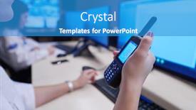  Presentation with female security - Audience pleasing slide set consisting of female-security-operator-holding-portable backdrop and a teal colored foreground