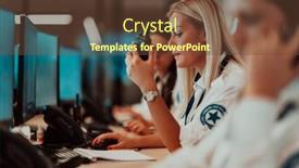  Presentation with female security - Theme having female-security-operator-holding-portable background and a tawny brown colored foreground