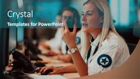  Presentation with female security - Slide deck enhanced with female-security-operator-holding-portable background and a ocean colored foreground