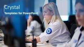  Presentation with female security - Slide set having female-security-operator-working background and a ocean colored foreground