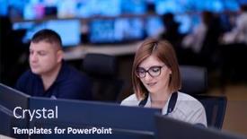  Presentation with female security - Slide set enhanced with female-security-operator-working background and a navy blue colored foreground