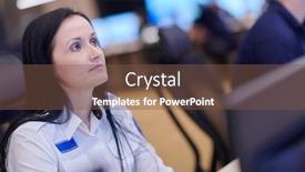  Presentation with female security - Cool new PPT layouts with female-security-operator-working backdrop and a tawny brown colored foreground