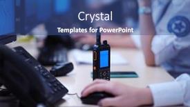  Presentation with female security - Colorful presentation theme enhanced with female-security-operator-working backdrop and a ocean colored foreground