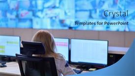  Presentation with female security - Presentation theme consisting of female-security-operator-working background and a light blue colored foreground