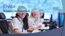  Presentation with female security - Beautiful slide set featuring female-security-operator-working backdrop and a arctic colored foreground