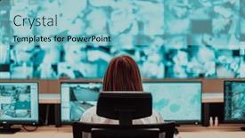  Presentation with female security - Presentation design consisting of female-security-operator-working background and a light blue colored foreground