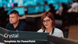  Presentation with female security - Presentation theme consisting of female-security-operator-working background and a tawny brown colored foreground