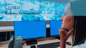  Presentation with female security - Theme enhanced with female-security-operator-working background and a light blue colored foreground