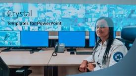  Presentation with female security - PPT theme consisting of female-security-operator-working background and a light blue colored foreground